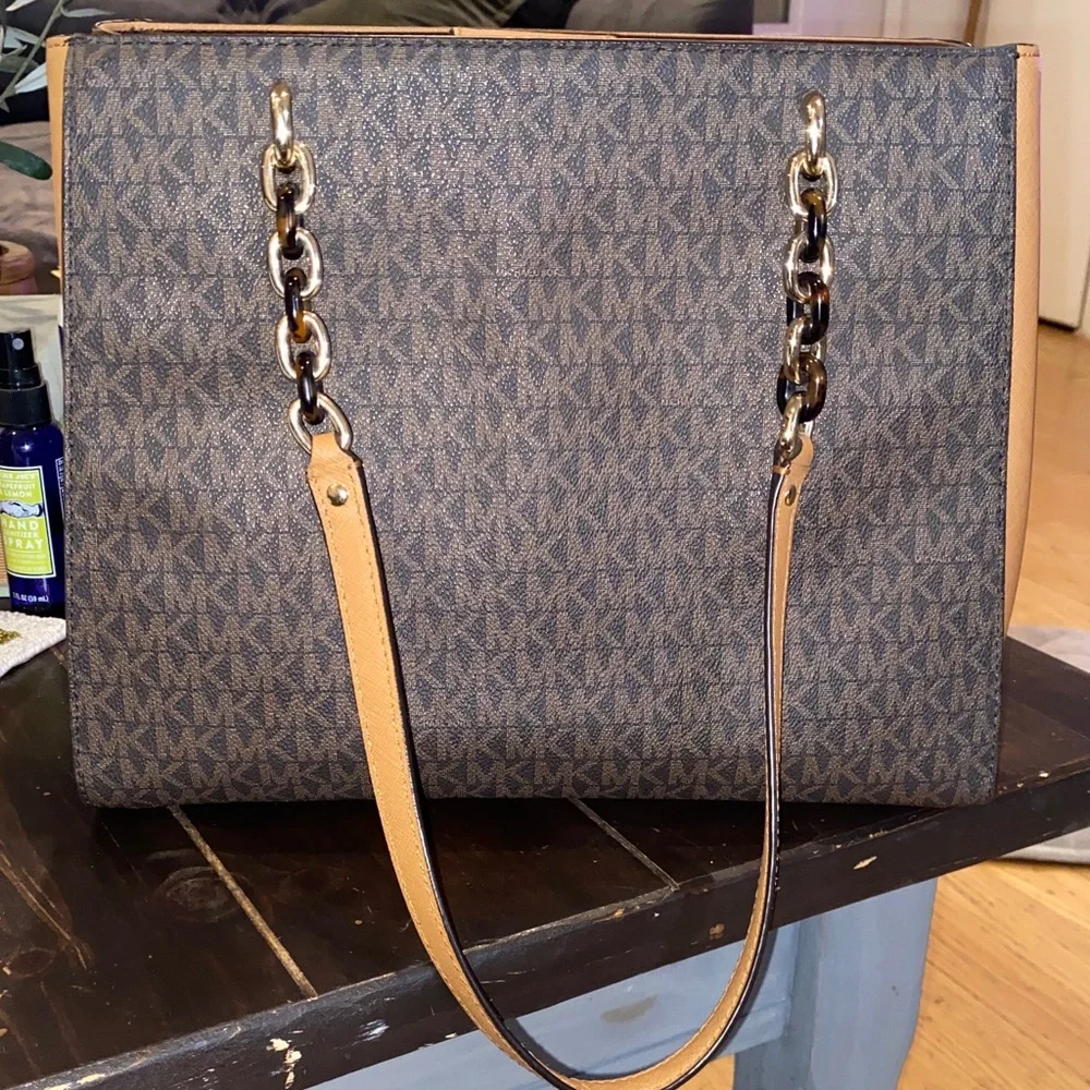 Michael Kors Brown‎ and Tan Monogram Shoulder Bag